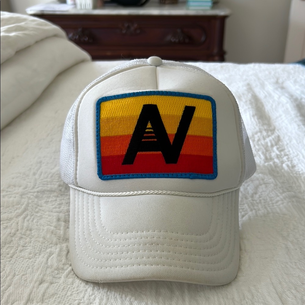 Aviator Nation White Trucker Hat with Colorful Patch